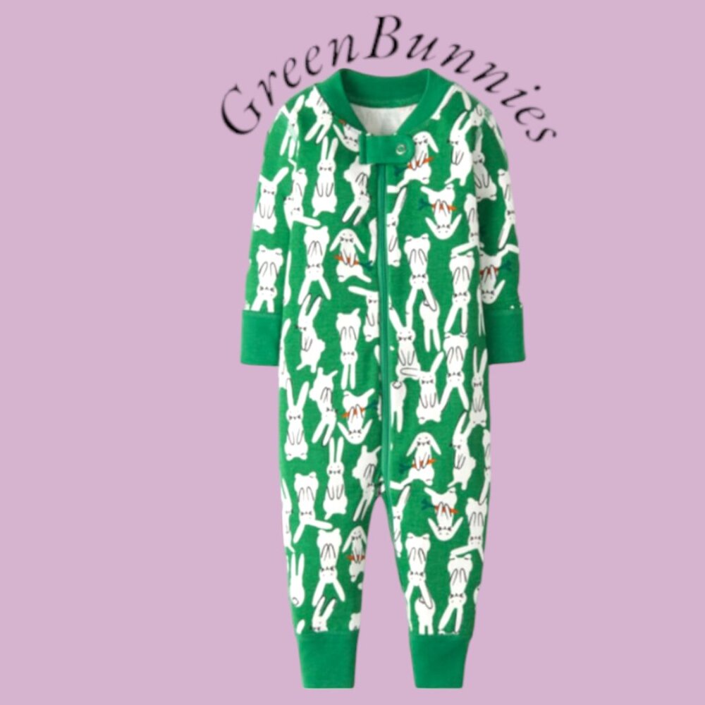 Hanna Andersson Cute Green Bunnies Zip Sleeper In Organic Cotton 0-18M NWOT
